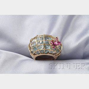 14kt Gold and Aquamarine Cage Ring