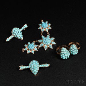 Five Pieces of Iranian Turquoise and Gold Jewelry