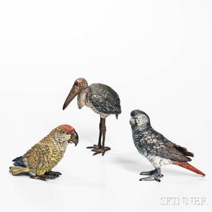 Three Austrian Cold-painted Bronze Birds