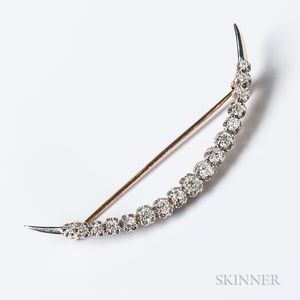 14kt Bicolor Gold and Diamond Crescent Brooch