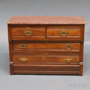 Victorian Granite-top, Fluted Walnut Chest of Drawers