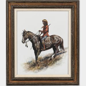 Jimmy Abeita (Navajo/American, b. 1947) Native American Man on Horseback.