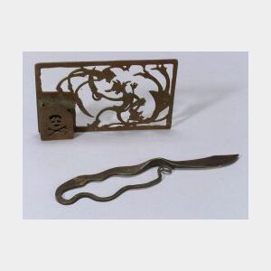 Arts & Crafts Metal Letter Opener and Hammered Copper Match Holder