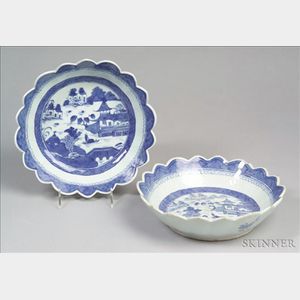 Two Canton Porcelain Scallop Rimmed Bowls