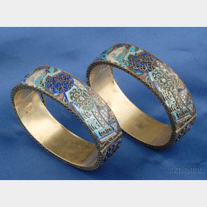 Pair of Polychrome Cloisonne Enamel Bangle Bracelets, China