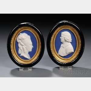 Two Wedgwood Dark Blue Dip Jasper Portrait Medallions