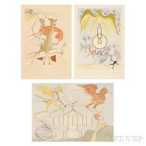 Salvador Dalí (Spanish, 1904-1989) Three Plates from Hommage à Leonardo da Vinci : L'Aéroplane, Le Téléphone