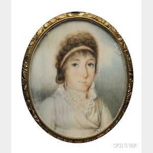 Portrait Miniature of a Woman in a White Dress, Pearls, and a Pink Hair Ribbon