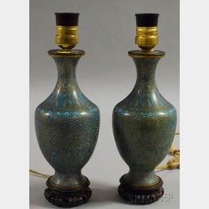 Pair of Japanese Cloisonne Vase/Table Lamps