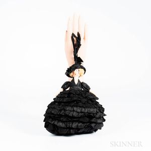 Black Silk and Hand-painted Wooden Lady Handbag