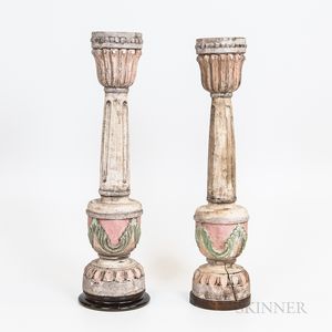Pair of Carved and Painted Candleholders