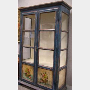 Continental Provincial-style Paint Decorated Two-Door China Cabinet.