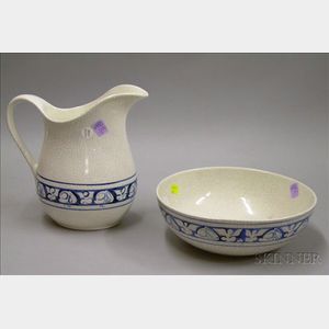 Reproduction Dedham Pottery Rabbit Pattern Chamber Basin and Pitcher.