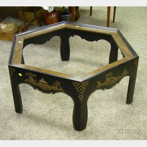 Hexagonal Chinoiserie Decorated Ebonized Low Table.