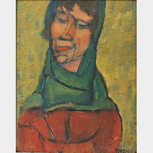 Gerrit Hondius (Dutch/American, 1891-1970) Woman with Green Scarf.