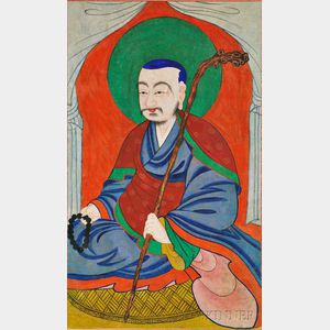 Buddhist Hanging Scroll Portrait of a Monk