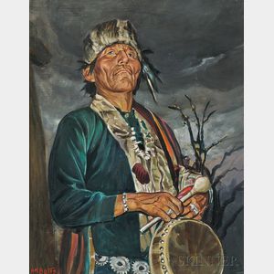 Harold Harrington Betts (American, 1881-1951) Portrait of a Navajo Drummer