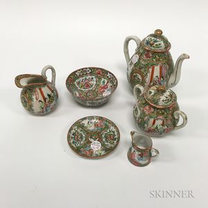 Six Rose Medallion Porcelain Teaware Items