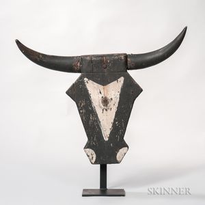 Painted Wood and Horn Folk Art Steer's Head