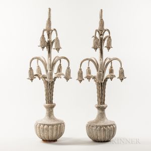 Pair of Carved and Painted Bellflower Finials