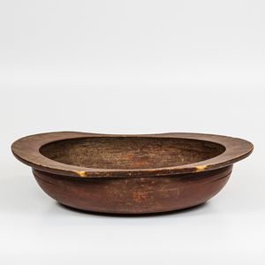 Large Red-painted Turned Wooden Bowl