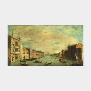 Manner of Francesco Guardi (Italian, 1712-1793) Canal Scene With View to the Rialto