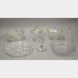 Seven Pieces of Assorted Cut and Pressed Glass Table Articles
