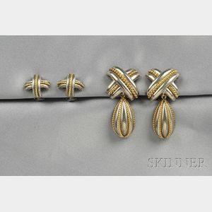 Two Pairs of Sterling Silver and 18kt Gold Earrings, Tiffany & Co.