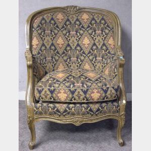 Louis XV Style Upholstered Faux Finished Bergere.