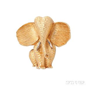 18kt Gold Elephant Brooch, Henry Dunay
