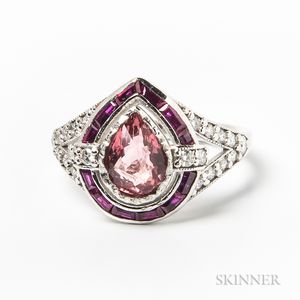 Platinum, Pink Spinel, Calibre-cut Ruby, and Diamond Ring