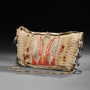 Possible Lakota Quilled and Beaded Buffalo Hide Bag