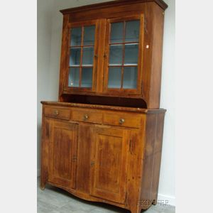 Pennsylvania Country Glazed Pine Two-Part Step-back Cupboard