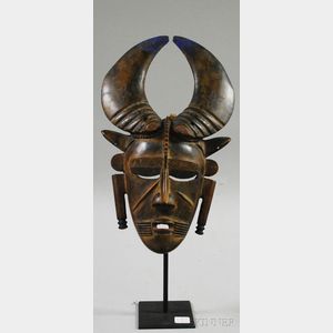 Ligbi-style Carved Wood Stylized Mask with Horns.