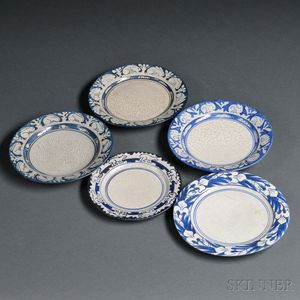 Five Dedham Pottery Dishes and Shallow Bowls