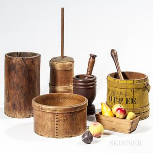 Group of Wooden Kitchen and Fruit Items