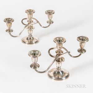 Pair of Revere Silversmiths Sterling Silver Weighted Three-light Candelabra