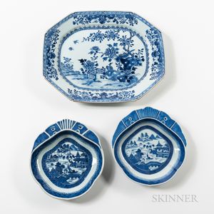Three Pieces of Blue and White Export Porcelain
