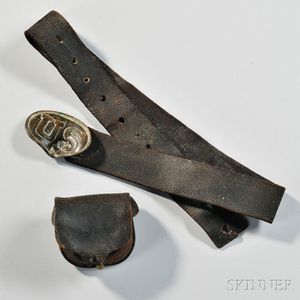 Bullet-struck U.S. Belt Plate, Belt, and Cap Box