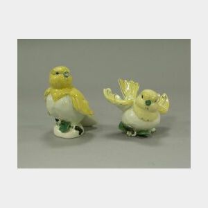 Pair of Yellow Glazed Ceramic Song Birds.