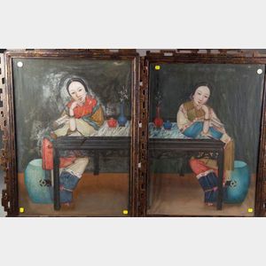 Pair of Reverse Glass Paintings