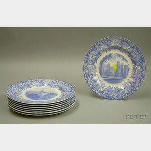 Set of Eight Wedgwood Light Blue and White Transfer Mt. Holyoke College Dinner Plates