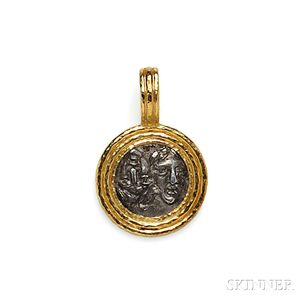 19kt Gold and Ancient Silver Coin-mounted Pendant, Elizabeth Locke