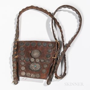 Navajo Leather Pouch with Coin Decoration