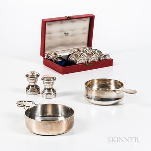 Two Tiffany & Co. Sterling Silver Porringers and a Case of Eight Cartier Sterling Silver Salt and Pepper Shakers