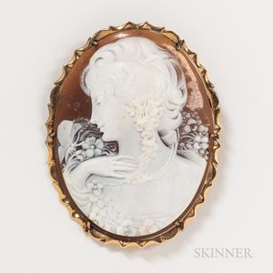 14kt Gold-mounted Shell Cameo Brooch