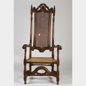 William and Mary Caned Beechwood Open Armchair