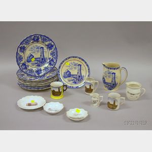 Set of Ten Adams Blue and White Old Scituate Light Dinner Plates, a Jug and Plate, and Five Scituate Souvenir P...