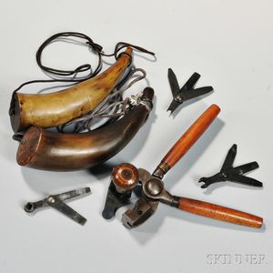Powder Horns, Bullet Mold, and Musket Tools