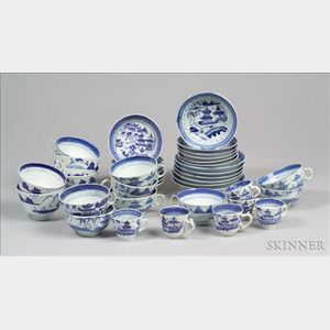 Nineteen Assorted Canton Porcelain Cups and Saucers